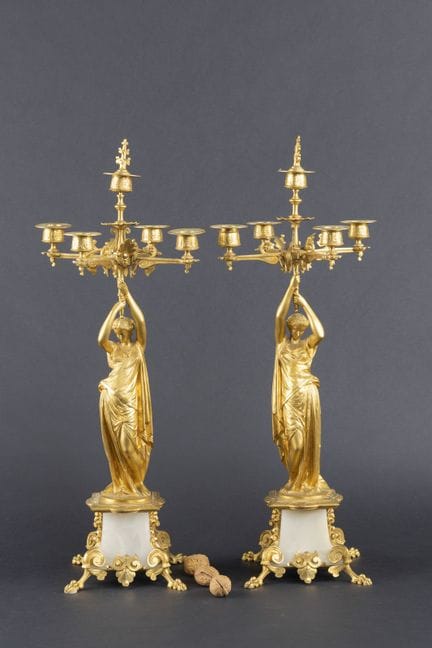 Pair of candelabra made of chiseled and gilded bro