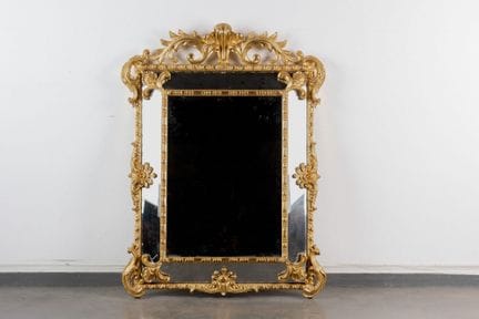 Mirror with wooden glazing beads and gilded stucco
