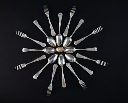 SERIE DI OTTO POSATE DA DESSERT in argento (950).
