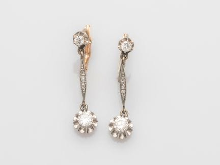 Pair of 750°/°° (18K) yellow gold and platinum hoo