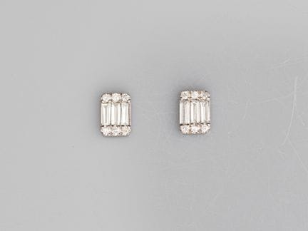 Pair of rectangular earrings in platinum, set with