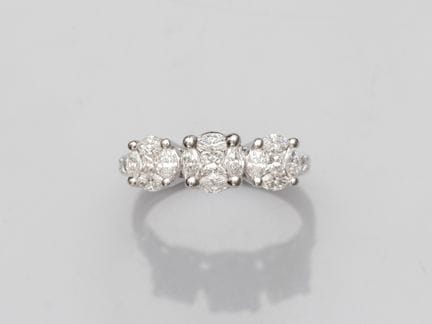 Ring in 750°/°°(18K) white gold, set with princess