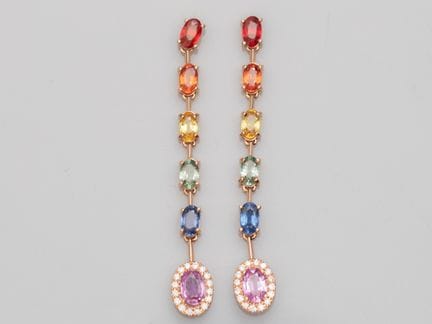 Pair of long earrings in 750°/°°(18K) pink gold, s
