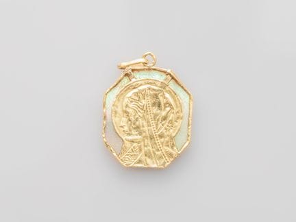 Religious medal in 750°/°° (18K) yellow gold, set 