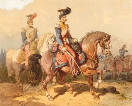 Théodore FORT (1810-1896)
Deux cavaliers
Aquarelle