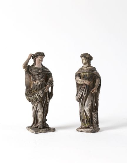 Due statuette
in argento e terracotta, parzialment
