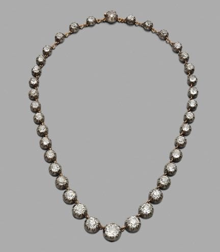 Collier rivière 
en argent et en or 18K (750), ser