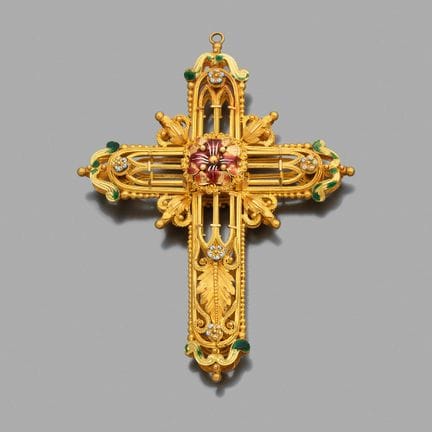 Croix-pendentif reliquaire 
en or 18K (750) ajouré