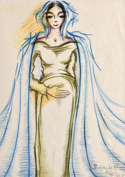 JOSÉ RÉGIO - 1901-1969 « Senhora do Ó », crayon et
