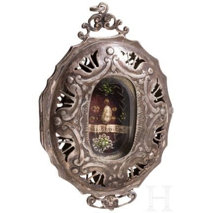 Ciondolo reliquiario in argento, tedesco, 1720 cir