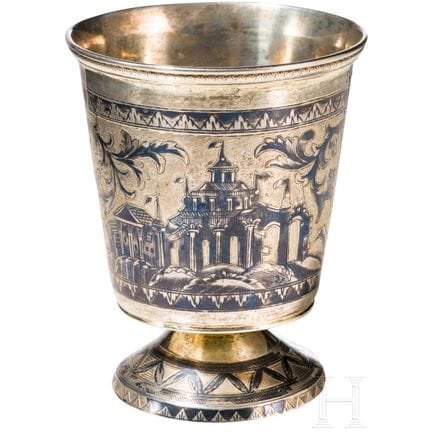 A Russian silver-gilt footed niello beaker, Moscow