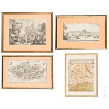 Quatre cartes historiques de villes et de régions,