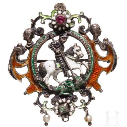 Fibbia in argento smaltato raffigurante San Giorgi