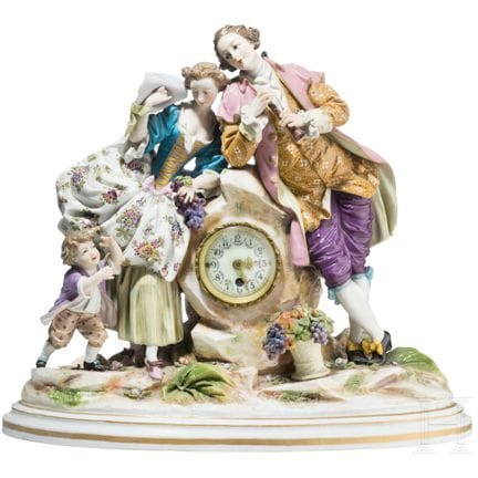 Grande orologio figurato in porcellana, Volkstedt,