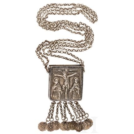 Pendente (reliquiario) in argento e niello con cro