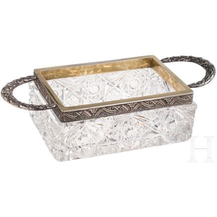 A Russian glass jardiniere with silver-mounting, M
