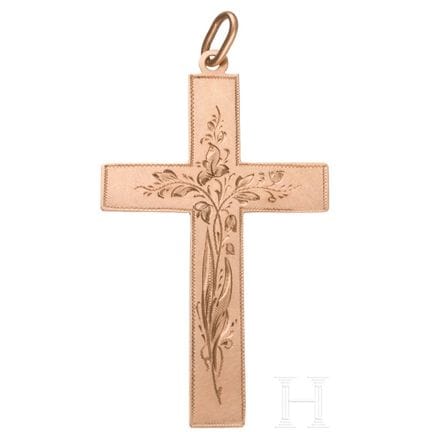 A Russian 14ct gold cross-pendant  
14kt Gold. Kre