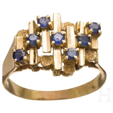 Anello in oro giallo 18 carati con zaffiri incasto
