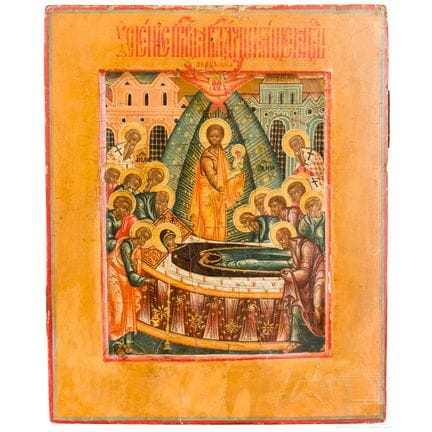 Icône russe représentant la Dormition de la Mère d