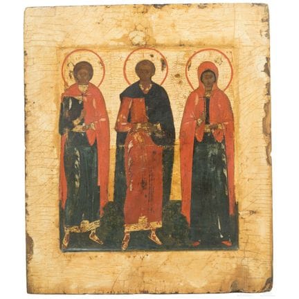 A Russian icon showing three Martyrs, late 17th ce