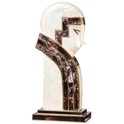 Busto femminile intarsiato in madreperla, marmo e 