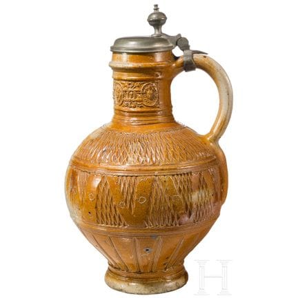 Una brocca in gres smaltato, Raeren, 1600 circa  
