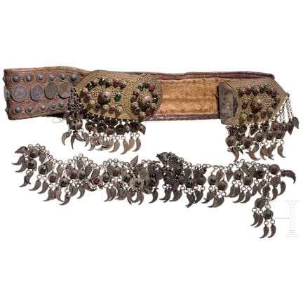 A Russian belt with coins and a chain, 19th centur