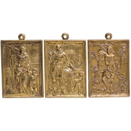 Tre placche in bronzo dorato raffiguranti santi, I