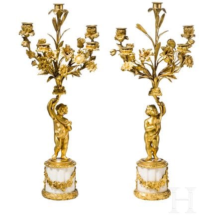 Coppia di candelabri a cinque bracci in stile Luig