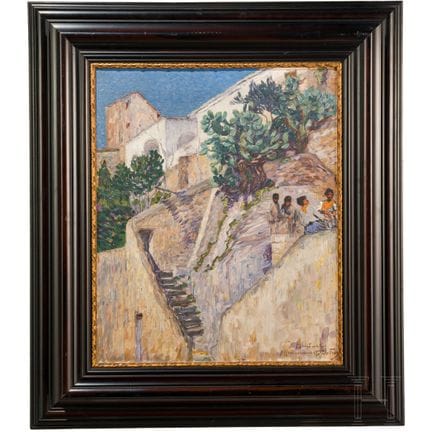 « Escalier avec un opuntia et un groupe de personn