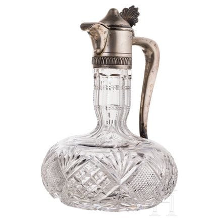 A silver-mounted glass decanter, Russia, 1908-1917