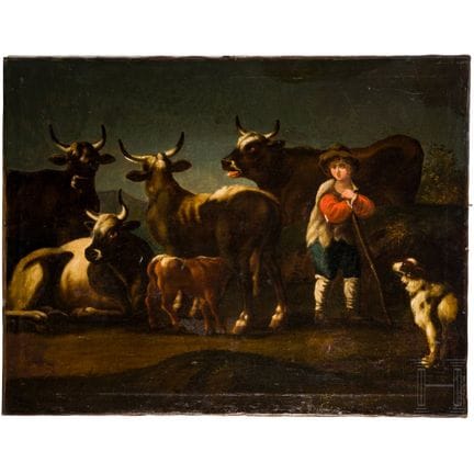 Un jeune berger avec ses vaches, Italie, vers 1800