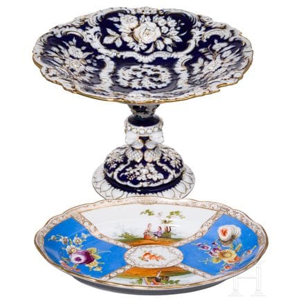 Un centro de mesa de porcelana (tazza) y un plato,