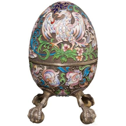 A large silver partial-gilt cloisonné enamel egg w