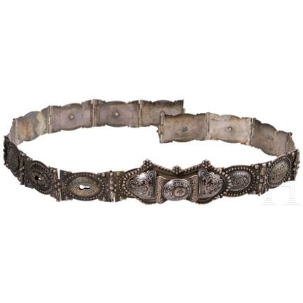 An Ottoman silver and niello belt with thugra mark