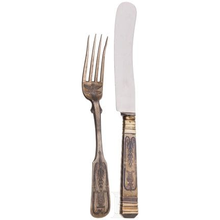 Two pieces silver and niello cutlery, Russia, Mosc