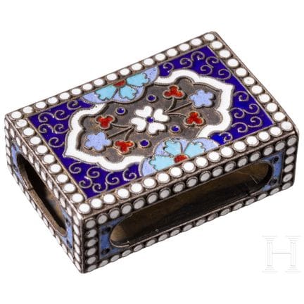 A silver and cloisonne enamel matchbox, Russia, Mo