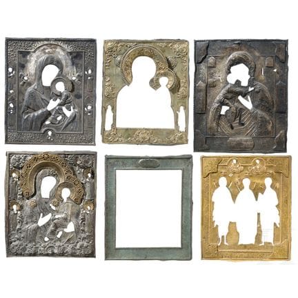 Six oklads d'icônes (trois en argent), Russie, XIX