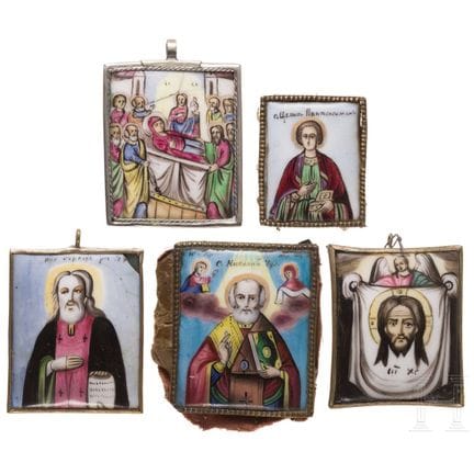 Cinq icônes russes peintes, Rostov, fin du XIXe si