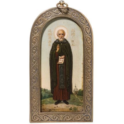 Icône russe finement peinte représentant saint Ser