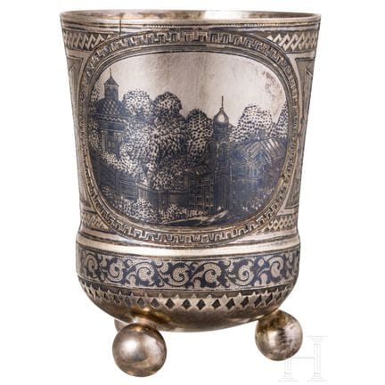 A silver and niello three-footed beaker, Russia, M