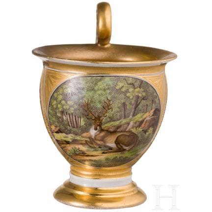 Tazza in porcellana con cervo, Meissen, 1890 circa