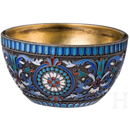 A silver-gilt and cloisonné enamel bowl, Russia, M