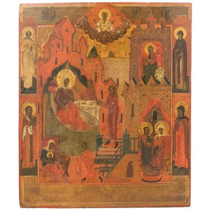 An Russian icon showing the Nativity of the Mother