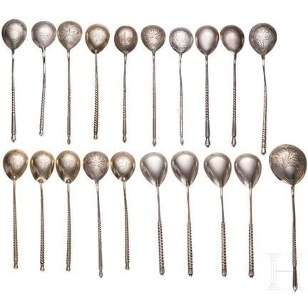 20 Russian silver spoons, Moscow, 1877 - 1895 (14 