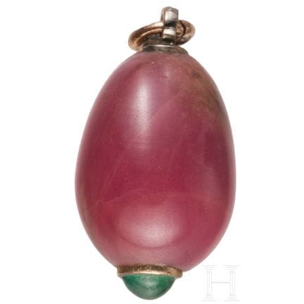 Pendentif en forme d'œuf en rhodonite monté sur or