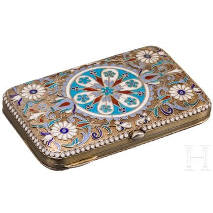 A silver-gilt and cloisonné enamel cigarette case,
