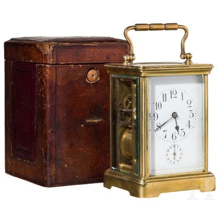 Orologio da carrozza in ottone con custodia, proba