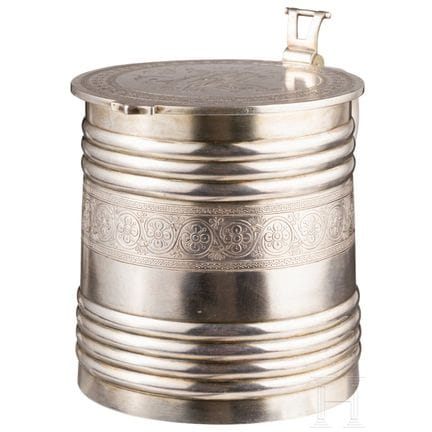 A Russian pan-slavic style parcel-gilt silver tank