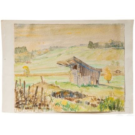 Une grange à foin dans un paysage de prairie autom